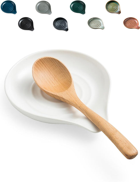 LAUCHUH Spoon Rest for Kitchen Countertop, White Porcelain Holder for Stove Top, Large Spatula and Spoon Holder