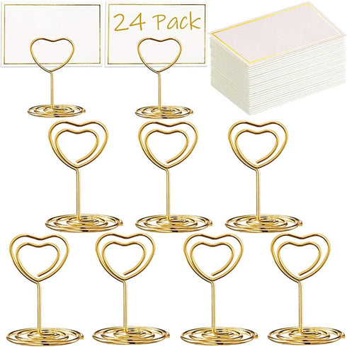 24 Pcs Mini Place Card Holders and 24 Pcs Place Cards with Gold Foil Border for Wedding, Birthday