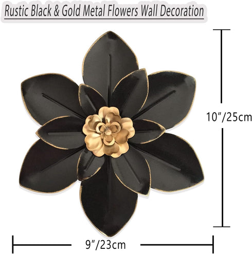 Metal Flower Wall Art Decor, 10“ Rustic Modern Floral Sculpture, Distressed Iron Wall Hanging for Indoor Outdoor