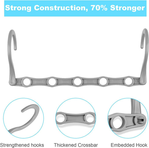 Space Saving Hangers, 10PCS Magic Hangers, 5 Holes Sturdy Plastic Clothes Organizer, Gray