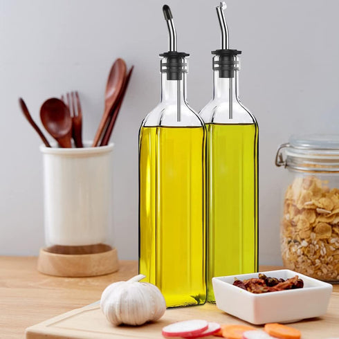 Leaflai 2 Set 2 4 Labels,1 1 (500ml) Olive Oil Dispenser Bottle, Pcs Glass Olive Oil Dispenser and Vinegar Dispenser