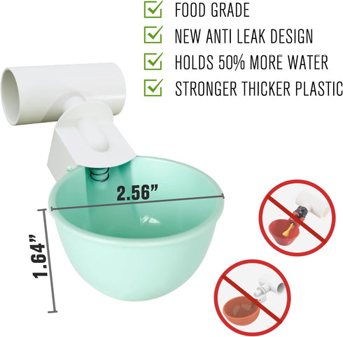 8PC 1/2" 50% Chicken Water Cups with PVC Tee Fittings for Pipe, Automatic Chicken Watering System, Anti-Leak, Holds