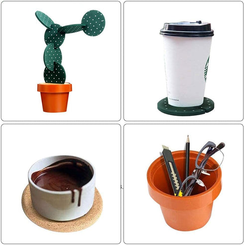 Cactus Coasters Set of 6 DIY Funny Drink Coasters with Flowerpot Holder, Novelty Gifts for Home Bar Decor (Green)