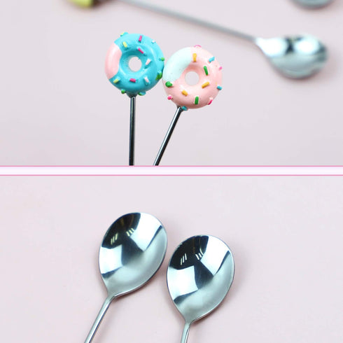 AUEAR 4 Pack Stirring Spoons - Cute Doughnut Coffee Spoon, Mini Donut Dessert Ice Cream Stirrers
