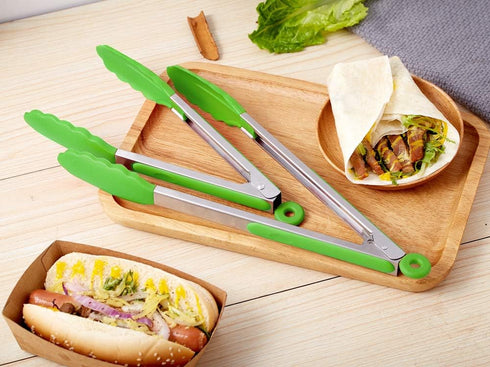 Set of 2 Kitchen Tongs – 9 inch & 12 inch – Premium Locking Non-stick Stainless Steel Food Tongs for Cooking, BBQ,