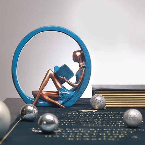 EKDJKK Resin Figurine Reading a Book Yoga Girl Bookshelf Bookcase Aesthetic Decoration Sculpture Accent Piece, Art