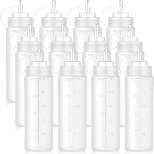 Bekith 12 pack 16 Oz Wide Mouth Plastic Squeeze Condiment Bottles with