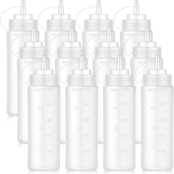 Bekith 12 pack 16 Oz Wide Mouth Plastic Squeeze Condiment Bottles with