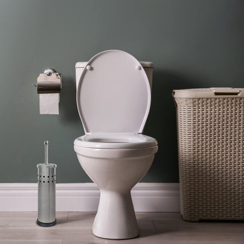 Blue Toilet Brush with Stainless Steel Holder, Chrome Cleaning Brush Holder, Toilet Bowl Cleaner