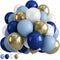 Retro Navy Blue Gold and White Balloons, 12inch Pastel Dark Light Blue