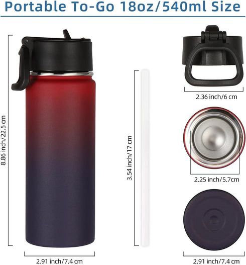 Volhoply 18oz Insulated Water Bottle Bulk 4 Pack, Kids Stainless Steel with Straw, Assorted Colors