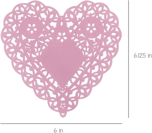 Hygloss Heart Doilies - 100 Pcs - 6-Inch Pink Paper Heart Shaped Doilies for Valentine Crafts