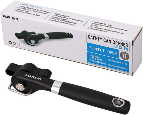 PAKITNER Safe Cut Can Opener - Smooth Edge, Handheld Easy Turn Knob, Ergonomic Stainless Steel Cutting Tool