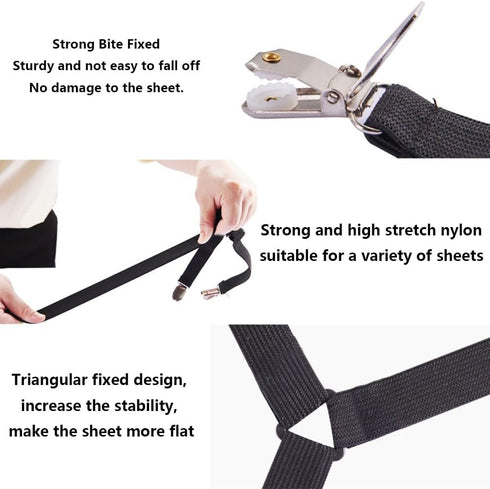 Adjustable Bed Sheet Holder Straps, 6 Way Cross Elastic Sheet Fasteners for Round and Square Mattresses