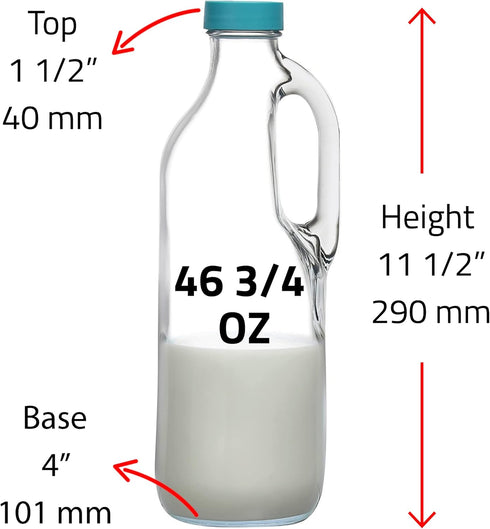 2 47oz Pc Clear Glass Pitchers with Handles and Lids - Airtight Refrigerator Water Juice Jugs for Kitchen