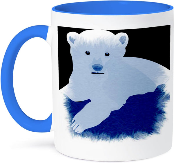 3dRose "Icy Blue Polar Bear" Two Tone Blue Mug, 11 oz, Animal Art, Multicolor