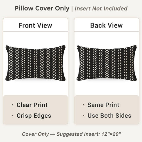 12x20 Set 2, PANDICORN Outdoor Lumbar Throw Pillow Covers of Black Geometric Chevron Herringbone Striped Pattern