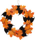 Orgrimmar 10” Halloween Maple Wreath Garland, Artificial Maple Leaf Bats Vines Door Hanging for Halloween Party and