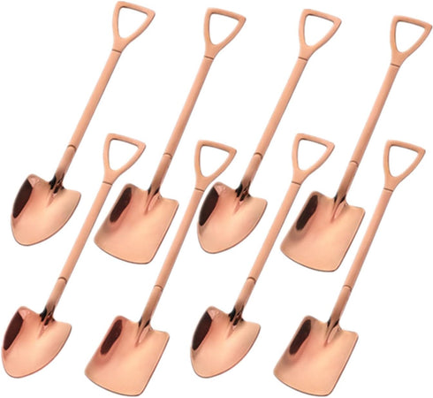 Rose Gold Fruit Dessert Shovel Spoons Set, 8pcs Stainless Steel Dinner Tea Spoons for Dessert Coffee Ice Cream Fruit Cake for Home Kitchen Restaurant