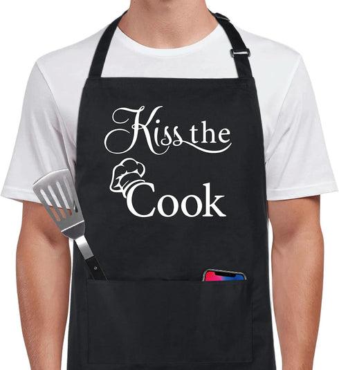 Xornis 100% Cotton Funny Apron with 2 Pockets - Adjustable Bib Black Apron for Men Women BBQ Grilling Gifts Cooking
