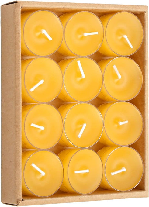 12pcs Natural Beeswax Tealight Candles, Handmade Decorative Unscented Tea Lights for Birthday Party, Wedding, Spa, Home