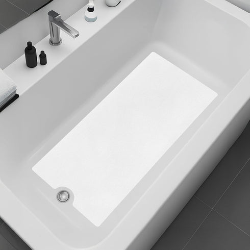Peel and Stick Bathtub Mat, White Adhesive Vinyl Anti Slip with Drain Cut Out, 16" X 40"