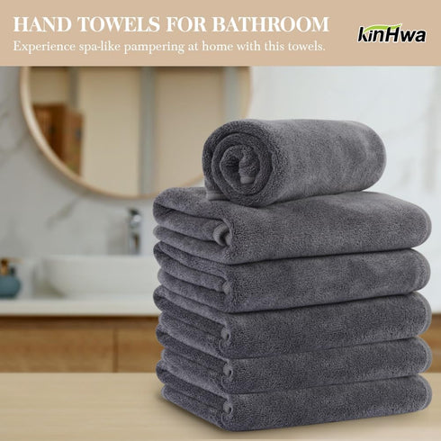 16inch 30inch (6, 16inch 30inch) KinHwa Microfiber Hand Towels for Bathroom Soft and Absorbent Face Towels for Bath