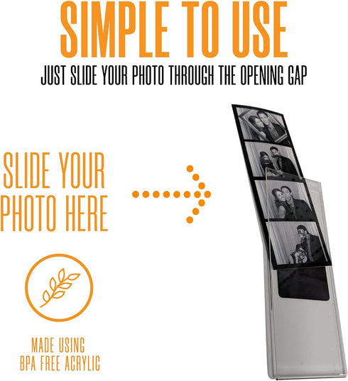 Photo Booth Nook 2x6 Magnetic Picture Frame (25 Count) - Crystal Clear Acrylic with Strong Magnet and Silver Inserts