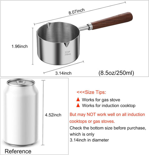 Kloahmo 8.5 oz (250 ml) Food grade Stainless Steel Mini Butter Warmer, Mini Milk/Coffee Warmer, Milk Warmer, Small Baby