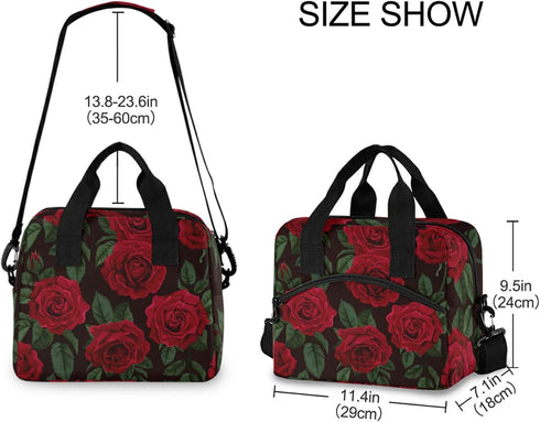 ALAZA Insulated Lunch Box Red Rose Floral Cooler Bags, Reusable with Shoulder Strap, 19-Can (12.5L)