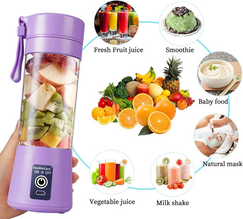 Portable Blender Cup,Electric USB Juicer Blender,Mini Blender Portable Blender For Shakes and Smoothies, juice,380ml, Six Blades Great for Mixing,light purple by DoubleCare