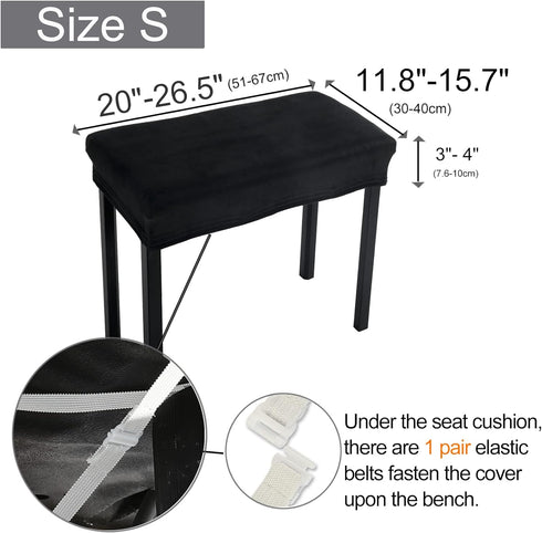 SINOSSO Soft Velvet Piano Bench Cover, Rectangle Stretch Washable Stool Protector, (20"-26.5") L x (11.8"-15.7") W,