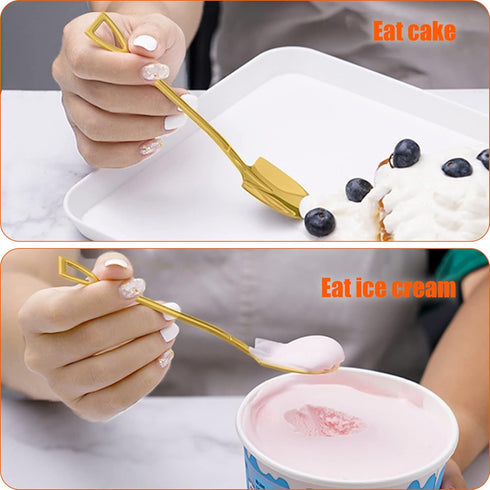 10PCS Gold Shovel Shape Spoons, Mini Cute Stainless Steel Tea Coffee Dessert Mixing Spoons