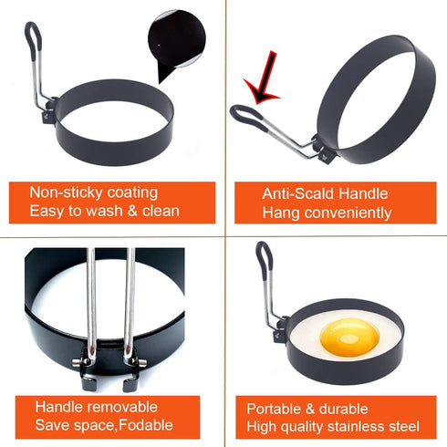 WOWITIS 4'' Set, 4 Packs 1X 1X Upgrade Large Egg Rings Stainless Steel Round Egg Maker Mold, Anti-scalding Grill, Oil