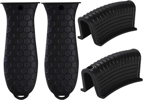 4 pcs Silicone Hot Handle Cover, Assist Pan Holder for Cast Iron Skillets and Traditional Pots - Black