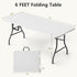 6 Folding Table, FT Foldable Plastic Table with Carrying Handle, Heavy Duty Portable Fold-in-Half Utility Table
