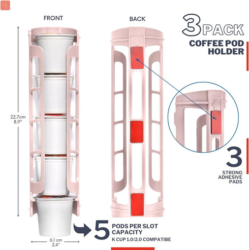 STORAGENIE Coffee Pod Holder for Keurig K-cup, Side Mount K Cup Storage for Small Counters (Pink)
