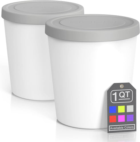 BALCI Premium Ice Cream Containers (2 Pack - 1 Quart Each), Freezer Storage Tubs with Lids for Ice Cream, Sorbet,