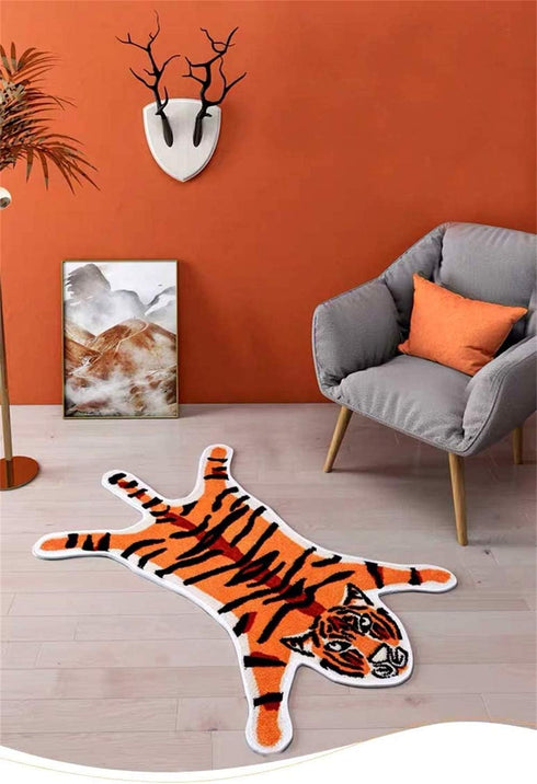 Cute Faux Tiger Print Rug, Small Area Rug for Home Decor, Fluffy Animal Print Kids Carpet, Orange 1.8x2.8 ft