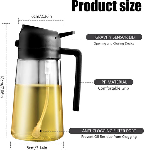 2 in 1 Glass Oil Sprayer & Dispenser, 470ml Glass Olive Oil Sprayer,Cooking Oil Sprayer,Oil Spray Bottle For Kitchen,Canola Oil Sprayer,Fryer For Salad, Baking,Frying,BBQ,Oil sprayer (Black) by mqnxoi