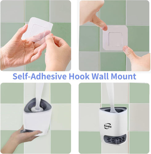 Toilet Brush and Holders, Refillable Wall Mount Silicone Toilet Brush with Ventilated Holder for Bathroom