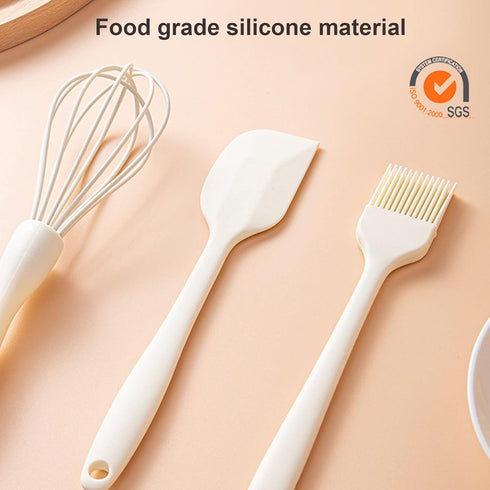 Silicone Spatula Set with Pastry Brush and Whisk, Food Grade High Heat Resistant Kitchen Spatulas (Milk White)