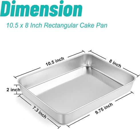 TeamFar Lasagna Pan, Stainless Steel 10.5’’ x 8’’ x 2’’ Small Rectangular Baking Roasting Cake Casserole Brownie Pan, Non-toxic & Sturdy, Brushed Surface & Deep Side, Dishwasher Safe by TeamFar