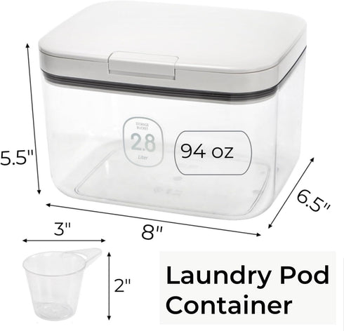 94 OZ/2.8L Tlence Laundry Pods Container, One-Press Lid Laundry Powder Holder Dispenser, Clear PET Detergent Sheet