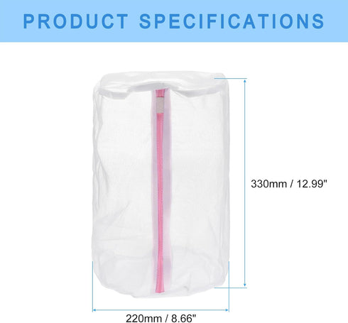 uxcell 2Pcs Shoes Washing Bag, 8.7 x 13 Inch Cylinder Fine Mesh Laundry Bags for Washing Machine Wash Sneakers, Slippers, Delicate, Underwear, White/Pink