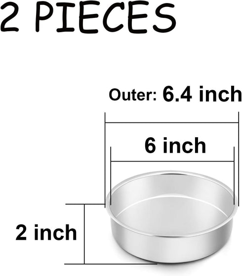 TeamFar 6 Inch Cake Pan Set, 2 Pcs Round Stainless Steel for Baking Steaming Serving, Fit in Oven Pot Air Fryer