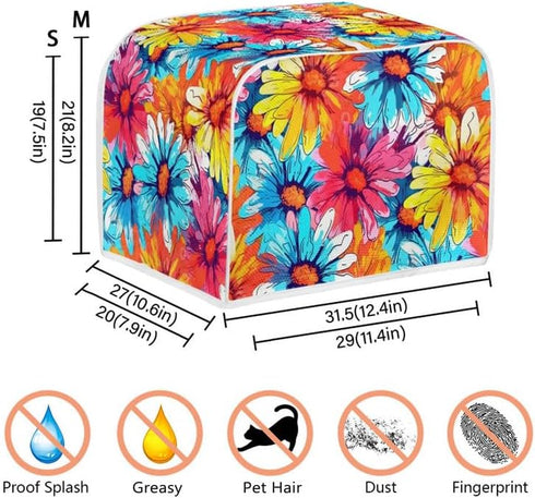 Toaster Cover 2 Slice Sugar Skull Cat Black Wide Slot Bread Maker Case Day of Dead Cartoon Cats Floral Kitten Washable Utensils Protective Cover with Hang Loop (14x14")2PCS