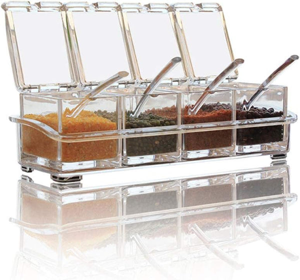 V-Resourcing Clear Seasoning Box, 4 Pieces Clear Storage Container for Spice, Condiment Jars