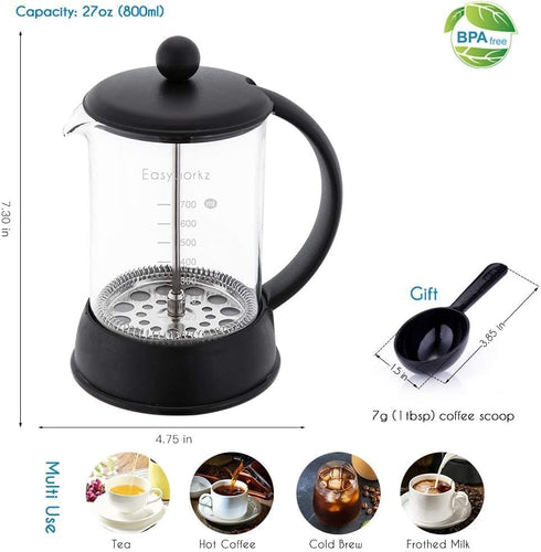 Easyworkz Eclipse French Press 27 oz Coffee Maker with Borosilicate Glass for Tea