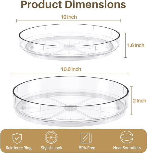 LAMU 2 Pack Lazy Susan Turntable Organizer, 10''/10.6'' Kitchen Pantry Organizers and Storage, Clear